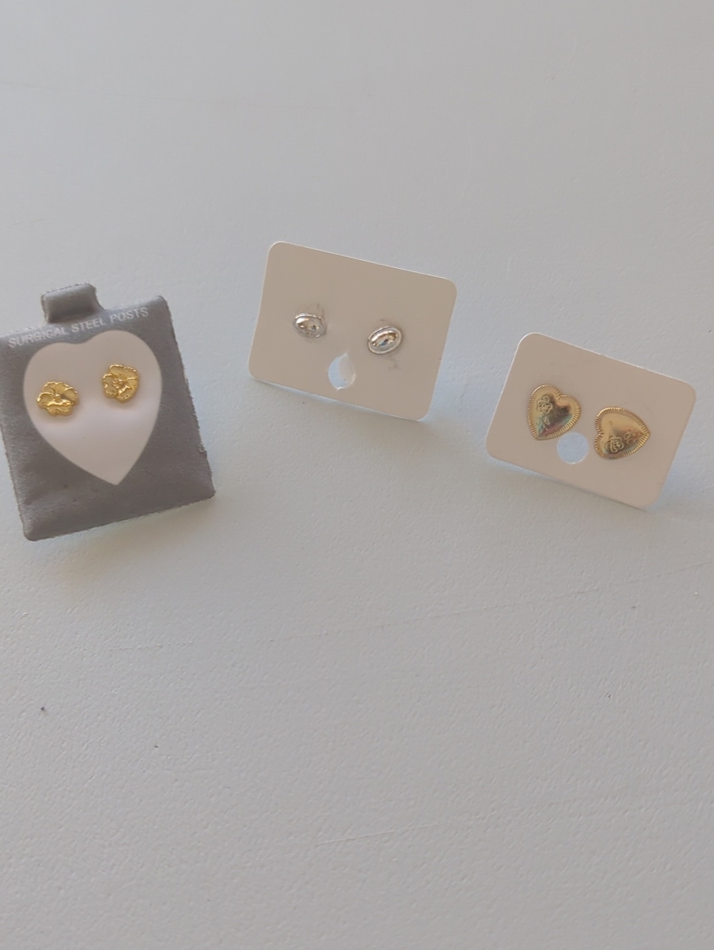 Gold Heart and Stud Earring Trio - Women's Jewelry